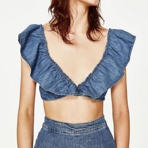 Zara Ruffled Denim Bralette